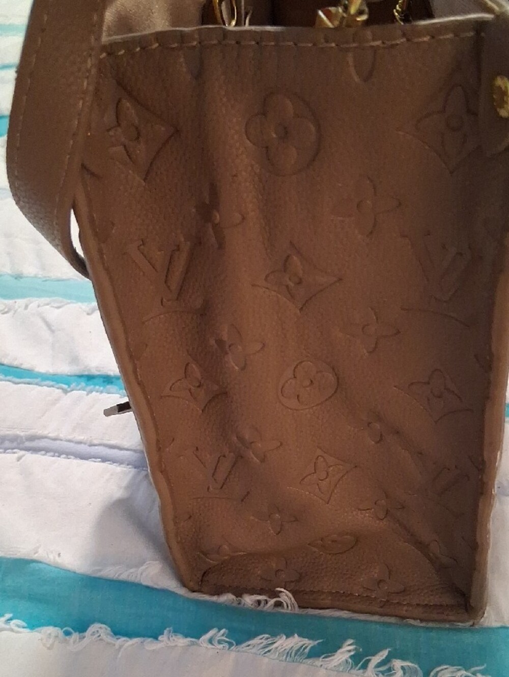 Taupe Embossed Monogram Purse with Gold Hardware . Sold As Is. DO NOT BUNDLE. - Picture 7 of 15